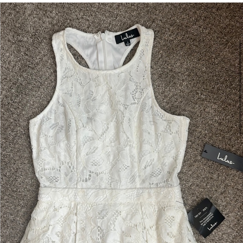 Lulu's White Sleeveless Halter Fit and Flare Dress NWT - Picture 4 of 9